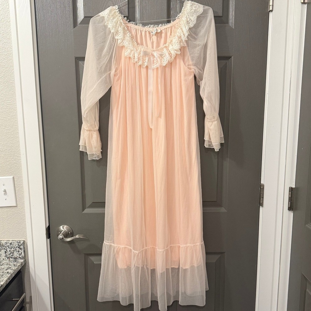 Pink Sheer Lace Nightgown Large Coquette Cottagecore Romantic Sleepwear L